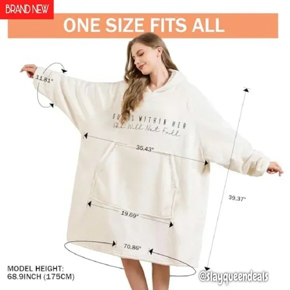 Oversized Sherpa Fleece Wearable Blanket Hoodie with Pocket